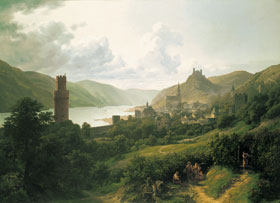 Johann Heinrich Schilbach: Oberwesel am Rhein mit Burgruine Schnburg, 1832