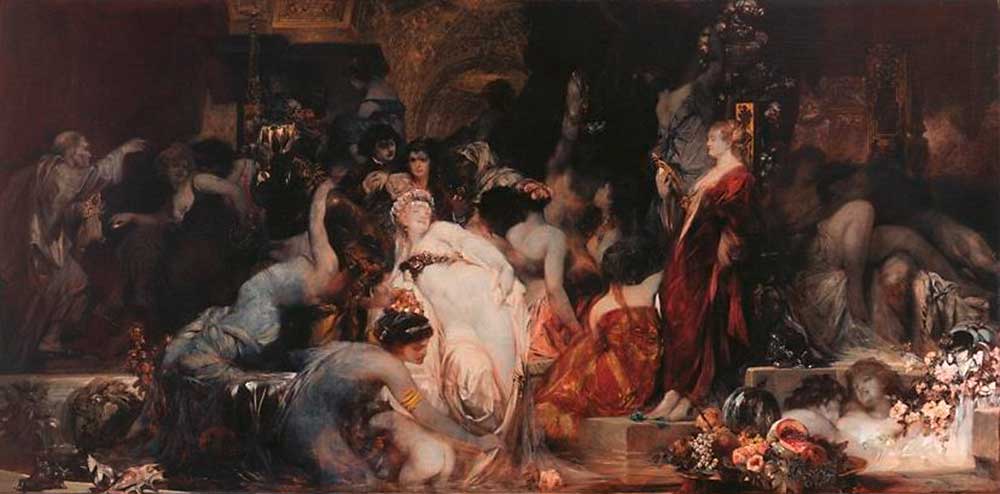 Hans Makart: Die Pest in Florenz (Decamerone), Mitteltafel, 1868, l auf Leinwand, Museum Georg Schfer, Schweinfurt