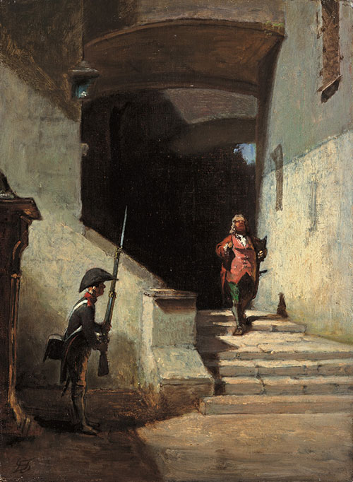 Carl Spitzweg: Serenissimus / Er kommt, um 1870, l auf Leinwand, 29,6 x 21,7 cm, Museum Georg Schfer, Schweinfurt